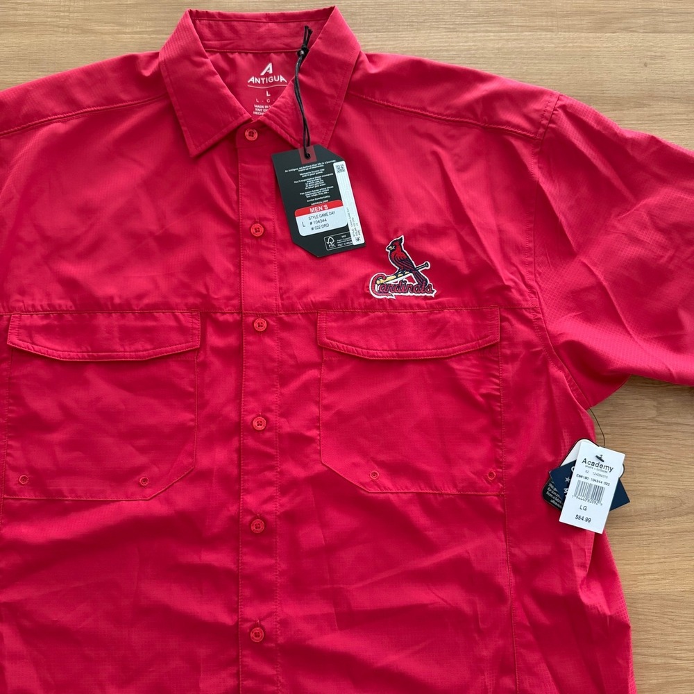 Antigua St Louis Cardinals‎ Mens Large Red Game Day UPF 50+ Fishing Shirt